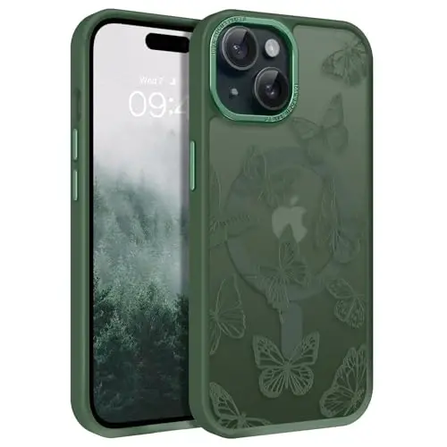 BENTOBEN iPhone 15 Plus uchun g'ilof, yoqimli kapalak naqshli iPhone 15 Plus magnitli g'ilofi [MagSafe bilan mos] Yaltiroq matli nozik ayollar qizlar himoya g'ilofi 6,7