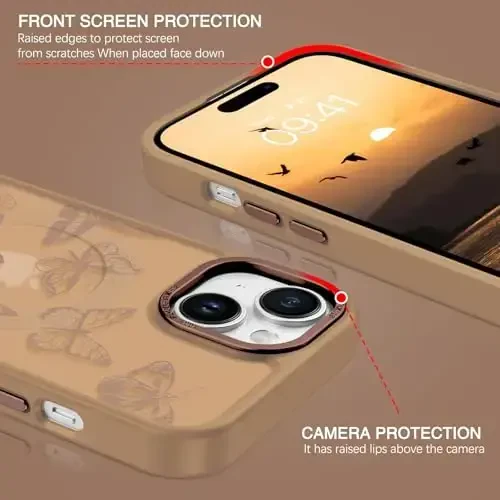 BENTOBEN iPhone 15 Plus uchun g'ilof, yoqimli kapalak naqshli iPhone 15 Plus magnitli g'ilofi [MagSafe bilan mos] Yarim shaffof matli ingichka ayollar qizlar himoya qopqog'i 6,7