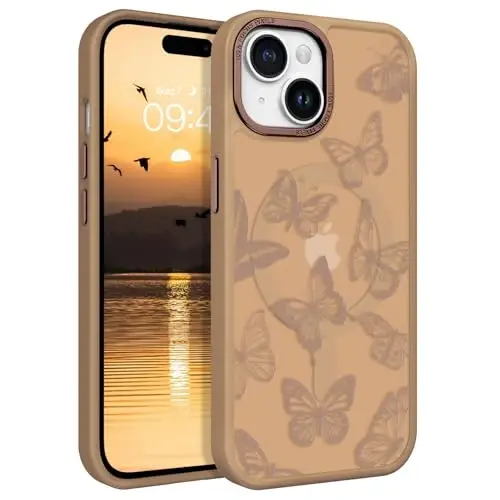 BENTOBEN iPhone 15 Plus uchun g'ilof, yoqimli kapalak naqshli iPhone 15 Plus magnitli g'ilofi [MagSafe bilan mos] Yarim shaffof matli ingichka ayollar qizlar himoya qopqog'i 6,7