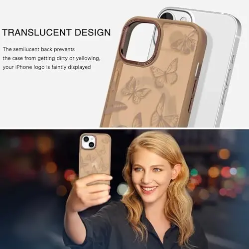 BENTOBEN iPhone 15 Plus uchun g'ilof, yoqimli kapalak naqshli iPhone 15 Plus magnitli g'ilofi [MagSafe bilan mos] Yarim shaffof matli ingichka ayollar qizlar himoya qopqog'i 6,7