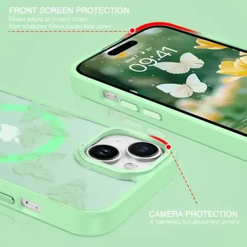 BENTOBEN iPhone 15 Plus uchun g'ilof, yoqimli kapalak naqshli iPhone 15 Plus magnitli qopqoq [MagSafe bilan mos] Shaffof matli ingichka ayollar qizlar himoya g'ilofi 6,7