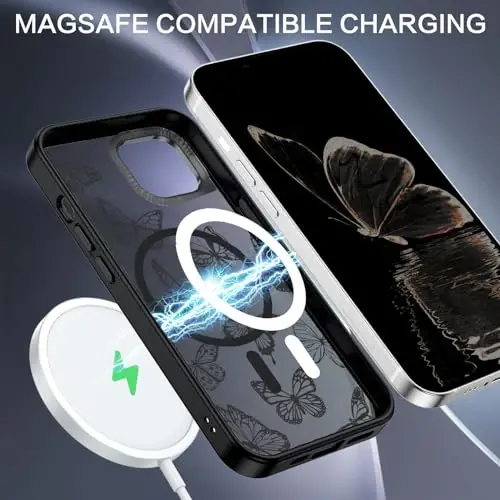 BENTOBEN iPhone 15 Plus uchun g'ilof, yoqimli kapalak naqshli iPhone 15 Plus magnitli qopqoq [MagSafe bilan mos] yarim shaffof matli nozik ayollar qizlar uchun himoya g'ilof 6.7