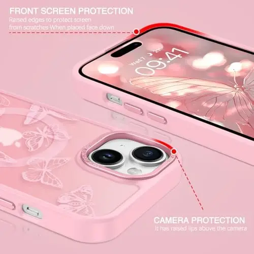 BENTOBEN iPhone 15 Plus uchun gʻilofi, yoqimli kapalak naqshli iPhone 15 Plus magnitli gʻilofi [MagSafe bilan mos] Yarim shaffof matli ingichka ayollar qizlar uchun himoya qopqogʻi 6,7