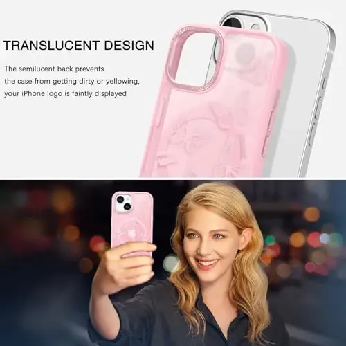 BENTOBEN iPhone 15 Plus uchun gʻilofi, yoqimli kapalak naqshli iPhone 15 Plus magnitli gʻilofi [MagSafe bilan mos] Yarim shaffof matli ingichka ayollar qizlar uchun himoya qopqogʻi 6,7