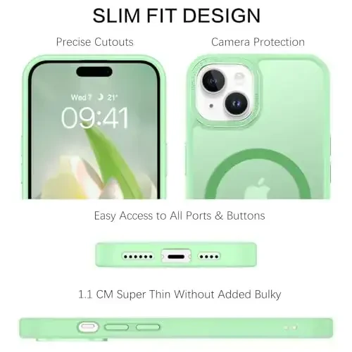 BENTOBEN iPhone 15 Plus uchun mos keladigan g'ilof, shaffof matli ingichka zarbga chidamli magnit telefon g'ilofi [MagSafe bilan mos] Ayollar Erkaklar Qiz Bola iPhone 15 Plus uchun himoya qopqog'i, Yashil - 5