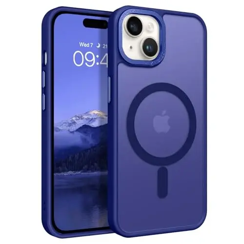 BENTOBEN iPhone 15 Plus uchun mos keladigan g'ilof, shaffof matli ingichka zarbga chidamli magnit telefon g'ilofi [MagSafe bilan mos keladi] Ayollar Erkaklar Qiz Bola iPhone 15 Plus uchun himoya qopqog'i, Klein Blue 