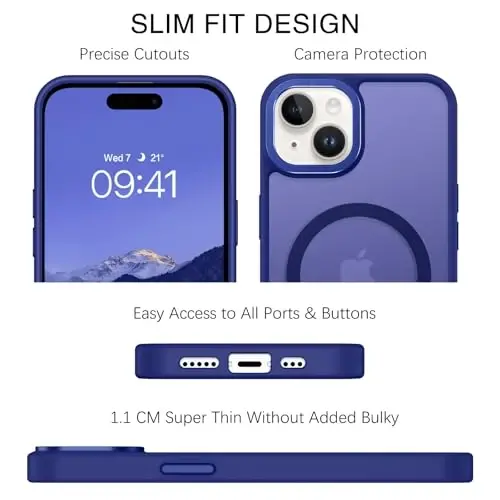 BENTOBEN iPhone 15 Plus uchun mos keladigan g'ilof, shaffof matli ingichka zarbga chidamli magnit telefon g'ilofi [MagSafe bilan mos keladi] Ayollar Erkaklar Qiz Bola iPhone 15 Plus uchun himoya qopqog'i, Klein Blue - 5