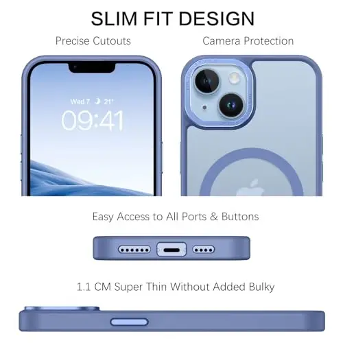 BENTOBEN iPhone 15 Plus uchun mos keladigan g'ilof, shaffof matli ingichka zarbga chidamli magnit telefon g'ilofi [MagSafe bilan mos keladi] Ayollar Erkaklar Qiz Bola iPhone 15 Plus uchun himoya qopqog'i, ko'k - 5
