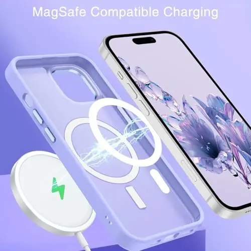 BENTOBEN iPhone 15 Plus uchun mos keladigan g'ilof, shaffof matli ingichka zarbga chidamli magnit telefon g'ilofi [MagSafe bilan mos keladi] Ayollar Erkaklar Qiz Bola iPhone 15 Plus uchun himoya qopqog'i, Lavanda Binafsha - 3