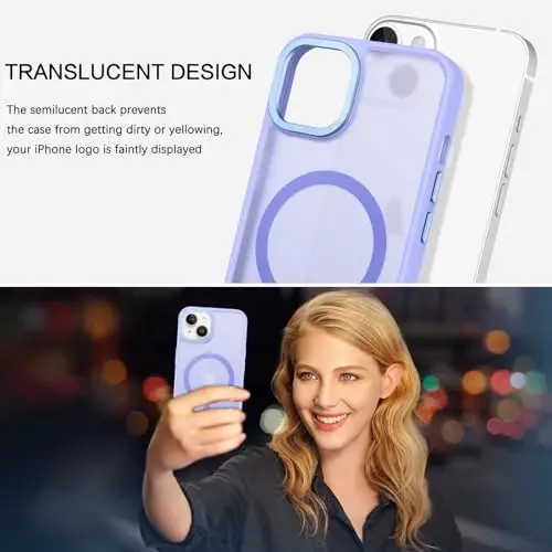 BENTOBEN iPhone 15 Plus uchun mos keladigan g'ilof, shaffof matli ingichka zarbga chidamli magnit telefon g'ilofi [MagSafe bilan mos keladi] Ayollar Erkaklar Qiz Bola iPhone 15 Plus uchun himoya qopqog'i, Lavanda Binafsha - 4