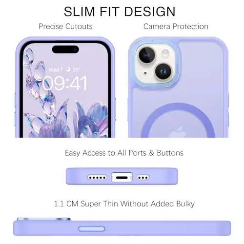 BENTOBEN iPhone 15 Plus uchun mos keladigan g'ilof, shaffof matli ingichka zarbga chidamli magnit telefon g'ilofi [MagSafe bilan mos keladi] Ayollar Erkaklar Qiz Bola iPhone 15 Plus uchun himoya qopqog'i, Lavanda Binafsha - 5