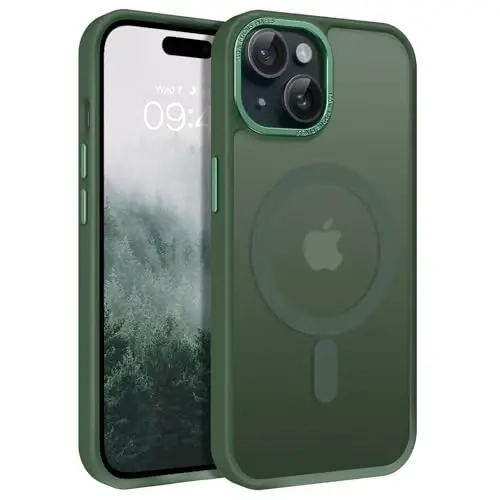 BENTOBEN iPhone 15 Plus uchun mos keladigan g‘ilof, shaffof matli ingichka zarbga chidamli magnit telefon g‘ilofi [MagSafe bilan mos keladi] Ayollar Erkaklar Qiz Bola iPhone 15 Plus uchun himoya qopqog‘i, To‘q yashil - BENTOBEN