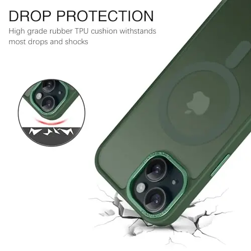 BENTOBEN iPhone 15 Plus uchun mos keladigan g‘ilof, shaffof matli ingichka zarbga chidamli magnit telefon g‘ilofi [MagSafe bilan mos keladi] Ayollar Erkaklar Qiz Bola iPhone 15 Plus uchun himoya qopqog‘i, To‘q yashil - 2