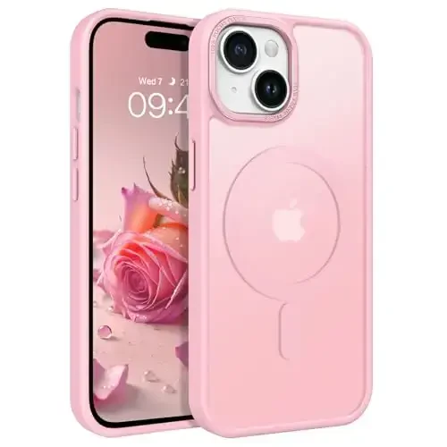 BENTOBEN iPhone 15 Plus uchun mos keladigan g'ilof, shaffof matli ingichka zarbga chidamli magnitli telefon g'ilofi [MagSafe bilan mos keladi] Ayollar Erkaklar Qiz Bola iPhone 15 Plus uchun himoya qopqog'i, Tender Pink - BENTOBEN