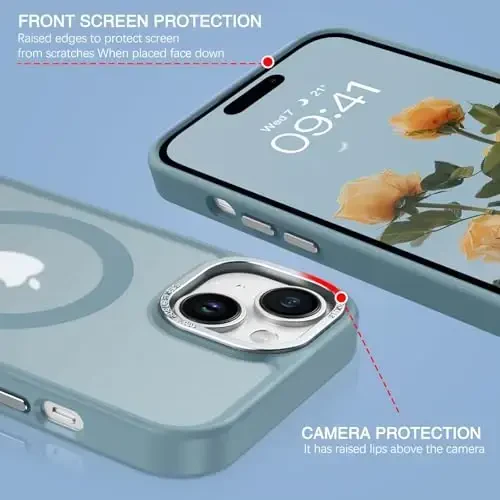 BENTOBEN iPhone 15 Plus uchun mos keladigan g'ilof, yarim shaffof matli ingichka zarbga chidamli magnit telefon g'ilofi [MagSafe bilan mos], ayollar erkaklar qizlar o'g'il bolalar uchun himoya qopqog'i iPhone 15 Plus, kulrang ko'k - 5