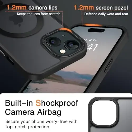 BENTOBEN iPhone 15 Plus uchun mos keladigan g'ilof, yarim shaffof matli ingichka zarbga chidamli magnit telefon g'ilofi [MagSafe bilan mos], ayollar, erkaklar, qizlar, o'g'il bolalar uchun himoya qopqog'i, iPhone 15 Plus, qora - 5