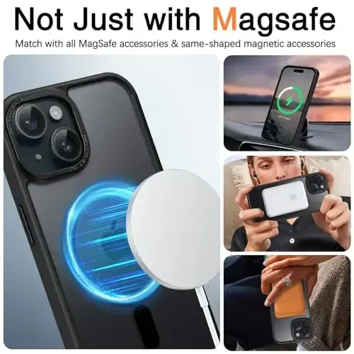 BENTOBEN iPhone 15 Plus uchun mos keladigan g'ilof, yarim shaffof matli ingichka zarbga chidamli magnit telefon g'ilofi [MagSafe bilan mos], ayollar, erkaklar, qizlar, o'g'il bolalar uchun himoya qopqog'i, iPhone 15 Plus, qora - 6