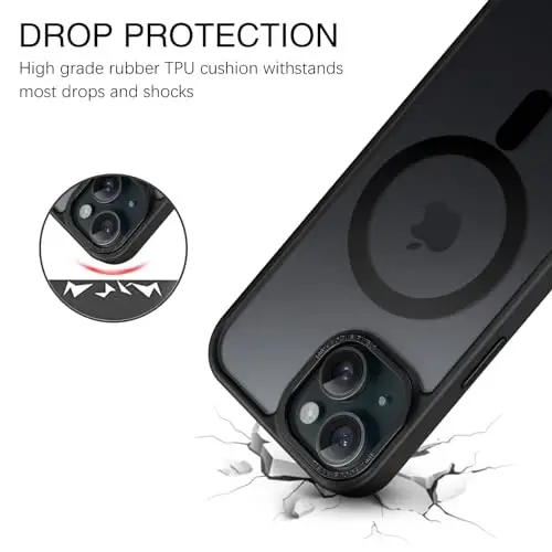 BENTOBEN iPhone 15 Plus uchun mos keladigan g'ilof, yarim shaffof matli ingichka zarbga chidamli magnit telefon g'ilofi [MagSafe bilan mos], ayollar, erkaklar, qizlar, o'g'il bolalar uchun himoya qopqog'i, iPhone 15 Plus, qora - 2
