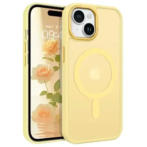 BENTOBEN iPhone 15 Plus uchun mos keladigan g'ilof, yarim shaffof matli ingichka zarbga chidamli magnit telefon g'ilofi [MagSafe bilan mos], ayollar, erkaklar, qizlar, o'g'il bolalar uchun himoya qopqog'i iPhone 15 Plus, sariq 