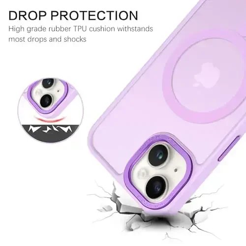 BENTOBEN iPhone 15 Plus uchun mos keladigan g'ilof, yarim shaffof matli ingichka zarbga chidamli magnit telefon g'ilofi [MagSafe bilan mos], ayollar, erkaklar, qizlar, o'g'il bolalar uchun himoya qopqog'i iPhone 15 Plus uchun, och binafsha - 2