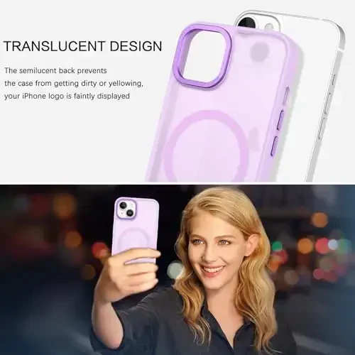 BENTOBEN iPhone 15 Plus uchun mos keladigan g'ilof, yarim shaffof matli ingichka zarbga chidamli magnit telefon g'ilofi [MagSafe bilan mos], ayollar, erkaklar, qizlar, o'g'il bolalar uchun himoya qopqog'i iPhone 15 Plus uchun, och binafsha - 4