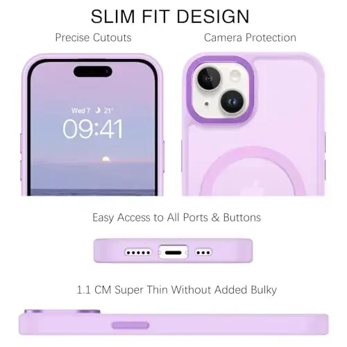 BENTOBEN iPhone 15 Plus uchun mos keladigan g'ilof, yarim shaffof matli ingichka zarbga chidamli magnit telefon g'ilofi [MagSafe bilan mos], ayollar, erkaklar, qizlar, o'g'il bolalar uchun himoya qopqog'i iPhone 15 Plus uchun, och binafsha - 5