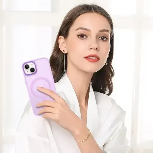 BENTOBEN iPhone 15 Plus uchun mos keladigan g'ilof, yarim shaffof matli ingichka zarbga chidamli magnit telefon g'ilofi [MagSafe bilan mos], ayollar, erkaklar, qizlar, o'g'il bolalar uchun himoya qopqog'i iPhone 15 Plus uchun, och binafsha - 6