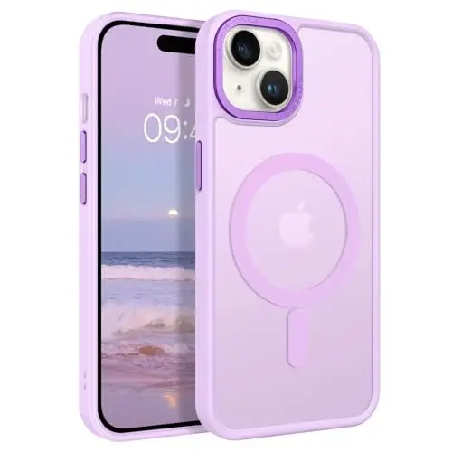 BENTOBEN iPhone 15 Plus uchun mos keladigan g'ilof, yarim shaffof matli ingichka zarbga chidamli magnit telefon g'ilofi [MagSafe bilan mos], ayollar, erkaklar, qizlar, o'g'il bolalar uchun himoya qopqog'i iPhone 15 Plus uchun, och binafsha 