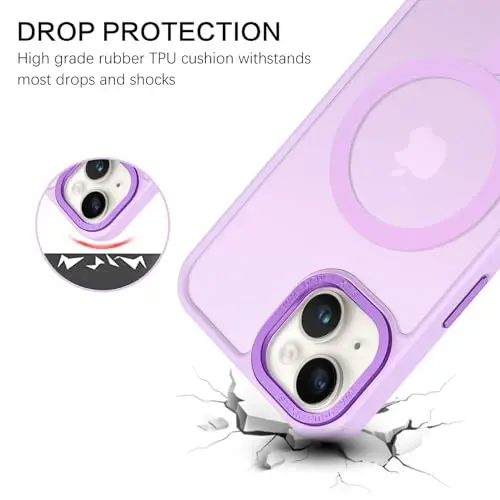 BENTOBEN iPhone 15 Plus uchun mos keladigan g'ilof, yarim shaffof matli ingichka zarbga chidamli magnit telefon g'ilofi [MagSafe bilan mos], ayollar, erkaklar, qizlar, o'g'il bolalar uchun himoya qopqog'i iPhone 15 Plus uchun, och binafsha - 2