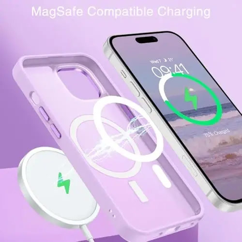 BENTOBEN iPhone 15 Plus uchun mos keladigan g'ilof, yarim shaffof matli ingichka zarbga chidamli magnit telefon g'ilofi [MagSafe bilan mos], ayollar, erkaklar, qizlar, o'g'il bolalar uchun himoya qopqog'i iPhone 15 Plus uchun, och binafsha - 3