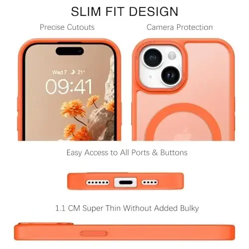 BENTOBEN iPhone 15 Plus uchun mos keladigan g'ilof, yarim shaffof matli ingichka zarbga chidamli magnit telefon g'ilofi [MagSafe bilan mos keladi] Ayollar Erkaklar Qiz Bola iPhone 15 Plus uchun himoya qopqog'i, Apelsin - 5