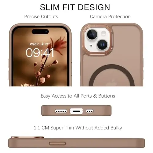 BENTOBEN iPhone 15 Plus uchun mos keladigan g'ilof, yarim shaffof matli ingichka zarbga chidamli magnit telefon g'ilofi [MagSafe bilan mos keladi] Ayollar Erkaklar Qiz Bola iPhone 15 Plus uchun himoya qopqog'i, Bronza, Sahro - 2