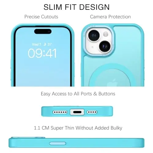 BENTOBEN iPhone 15 Plus uchun mos keladigan g'ilof, yarim shaffof matli ingichka zarbga chidamli magnit telefon g'ilofi [MagSafe bilan mos keladi] Ayollar Erkaklar Qiz Bola iPhone 15 Plus uchun himoya qopqog'i, Moviy Yashil - 5