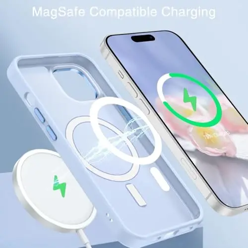 BENTOBEN iPhone 15 Plus uchun mos keladigan g'ilof, yarim shaffof matli ingichka zarbga chidamli magnit telefon g'ilofi [MagSafe bilan mos keladi] Ayollar Erkaklar Qiz Bola iPhone 15 Plus uchun himoya qopqog'i, Ochiq Moviy - 3