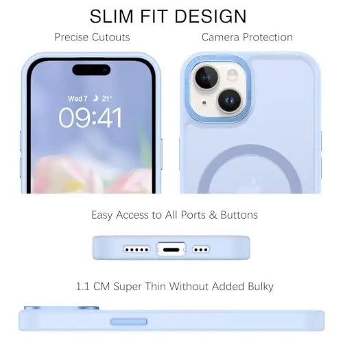 BENTOBEN iPhone 15 Plus uchun mos keladigan g'ilof, yarim shaffof matli ingichka zarbga chidamli magnit telefon g'ilofi [MagSafe bilan mos keladi] Ayollar Erkaklar Qiz Bola iPhone 15 Plus uchun himoya qopqog'i, Ochiq Moviy - 5