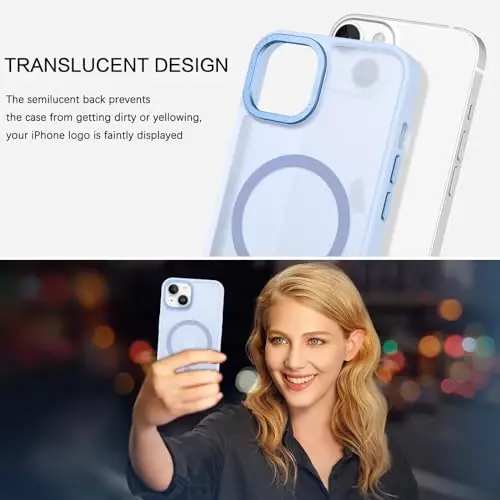 BENTOBEN iPhone 15 Plus uchun mos keladigan g'ilof, yarim shaffof matli ingichka zarbga chidamli magnit telefon g'ilofi [MagSafe bilan mos keladi] Ayollar Erkaklar Qiz Bola iPhone 15 Plus uchun himoya qopqog'i, Ochiq Moviy - 4