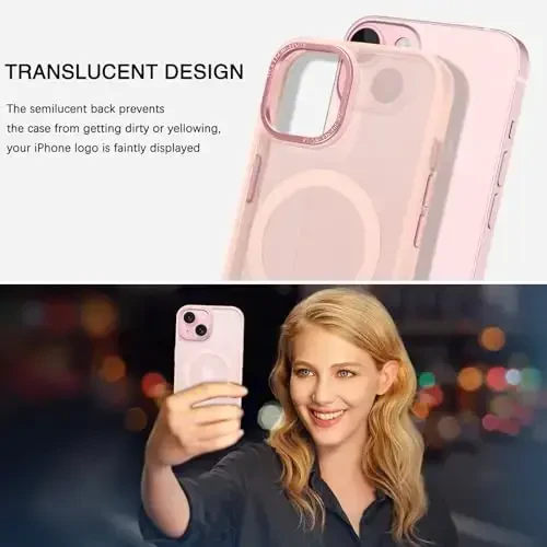 BENTOBEN iPhone 15 Plus uchun mos keladigan g'ilof, yarim shaffof matli ingichka zarbga chidamli magnit telefon g'ilofi [MagSafe bilan mos keladi] Ayollar Erkaklar Qiz Bola iPhone 15 Plus uchun himoya qopqog'i, pushti - 4