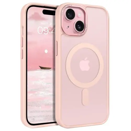 BENTOBEN iPhone 15 Plus uchun mos keladigan g'ilof, yarim shaffof matli ingichka zarbga chidamli magnit telefon g'ilofi [MagSafe bilan mos keladi] Ayollar Erkaklar Qiz Bola iPhone 15 Plus uchun himoya qopqog'i, pushti - BENTOBEN