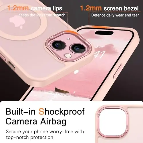 BENTOBEN iPhone 15 Plus uchun mos keladigan g'ilof, yarim shaffof matli ingichka zarbga chidamli magnit telefon g'ilofi [MagSafe bilan mos keladi] Ayollar Erkaklar Qiz Bola iPhone 15 Plus uchun himoya qopqog'i, pushti - 5