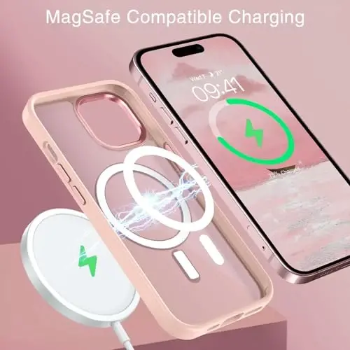 BENTOBEN iPhone 15 Plus uchun mos keladigan g'ilof, yarim shaffof matli ingichka zarbga chidamli magnit telefon g'ilofi [MagSafe bilan mos keladi] Ayollar Erkaklar Qiz Bola iPhone 15 Plus uchun himoya qopqog'i, pushti - 3