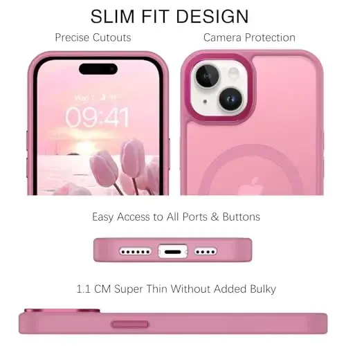 BENTOBEN iPhone 15 Plus uchun mos keladigan g'ilof, yarim shaffof matli ingichka zarbga chidamli magnit telefon g'ilofi [MagSafe bilan mos keladi] Ayollar Erkaklar Qiz Bola iPhone 15 Plus uchun himoya qopqog'i, to'q binafsha - BENTOBEN (1)