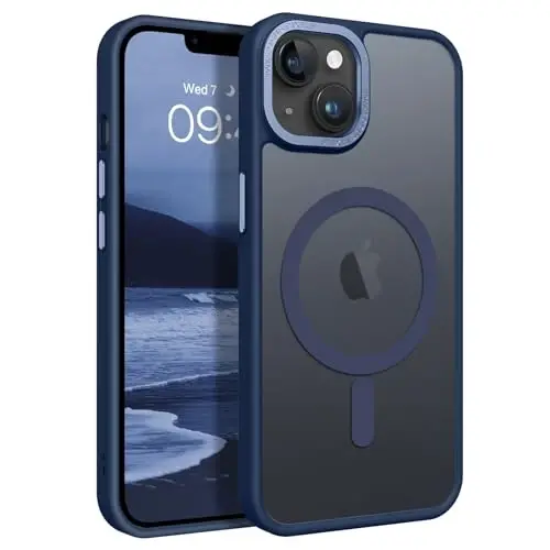 BENTOBEN iPhone 15 Plus uchun mos keladigan g'ilof, yarim shaffof matli ingichka zarbga chidamli magnit telefon g'ilofi [MagSafe bilan mos keladi] Ayollar Erkaklar Qiz Bola iPhone 15 Plus uchun himoya qopqog'i, To'q ko'k - 1
