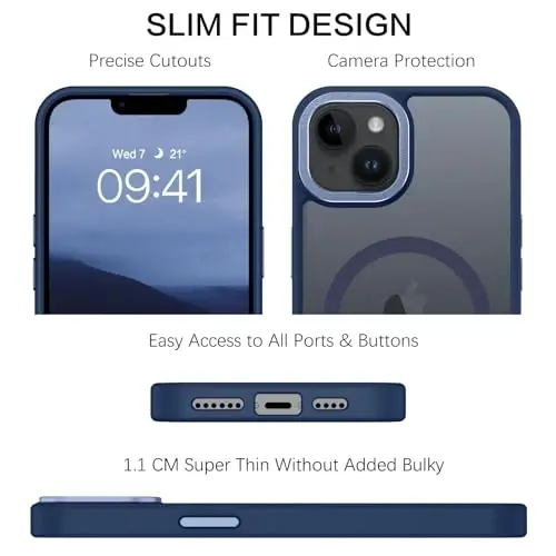 BENTOBEN iPhone 15 Plus uchun mos keladigan g'ilof, yarim shaffof matli ingichka zarbga chidamli magnit telefon g'ilofi [MagSafe bilan mos keladi] Ayollar Erkaklar Qiz Bola iPhone 15 Plus uchun himoya qopqog'i, To'q ko'k - 5