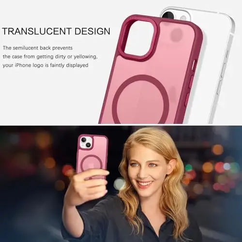 BENTOBEN iPhone 15 Plus uchun mos keladigan g'ilof, yarim shaffof mato Slim zarbga chidamli magnit telefon g'ilofi [MagSafe bilan mos keladi] Ayollar Erkaklar Qiz Bola iPhone 15 Plus uchun himoya qopqog'i, Qora - 4