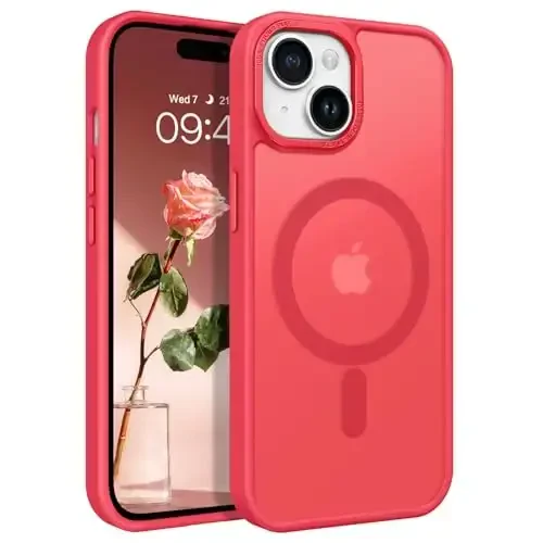 BENTOBEN iPhone 15 Plus uchun mos keladigan g'ilof, yarim shaffof mato, zarbga chidamli magnit telefon g'ilofi [MagSafe bilan mos], ayollar, erkaklar, qizlar, o'g'il bolalar uchun himoya qopqog'i iPhone 15 Plus, qizil - 1