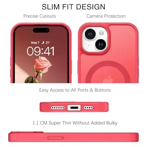BENTOBEN iPhone 15 Plus uchun mos keladigan g'ilof, yarim shaffof mato, zarbga chidamli magnit telefon g'ilofi [MagSafe bilan mos], ayollar, erkaklar, qizlar, o'g'il bolalar uchun himoya qopqog'i iPhone 15 Plus, qizil - 5