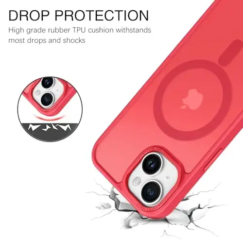 BENTOBEN iPhone 15 Plus uchun mos keladigan g'ilof, yarim shaffof mato, zarbga chidamli magnit telefon g'ilofi [MagSafe bilan mos], ayollar, erkaklar, qizlar, o'g'il bolalar uchun himoya qopqog'i iPhone 15 Plus, qizil - 2