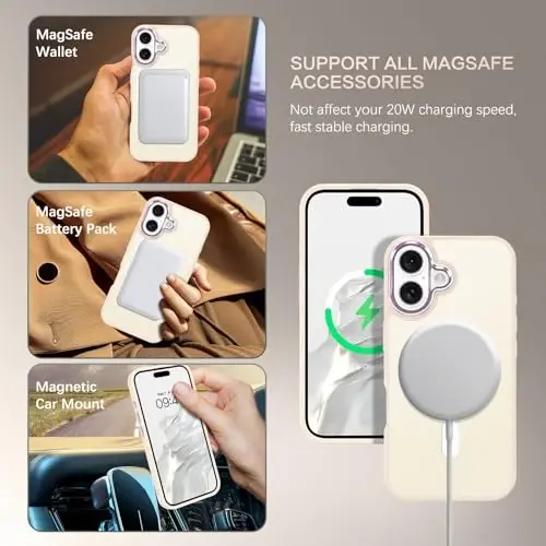BENTOBEN iPhone 16 bilan mos keladigan g‘ilof, magnitli iPhone 16 g‘ilofi [Magsafe bilan mos keladi] yarim shaffof matli telefon g‘ilofi iPhone 16 ingichka zarbga chidamli ayollar erkaklar himoya qopqog‘i iPhone 16 uchun, oq - 3