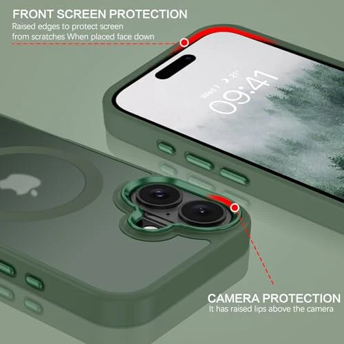 BENTOBEN iPhone 16 Case bilan mos keladi, Magnitli iPhone 16 G'ilofi [Magsafe bilan mos] Yarim shaffof matli telefon g'ilofi iPhone 16 Yupqa Shokka chidamli ayollar erkaklar himoya qopqog'i iPhone 16 uchun, Yashil - 5