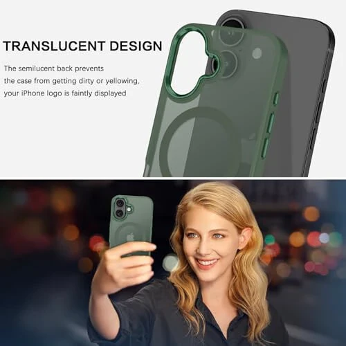 BENTOBEN iPhone 16 Case bilan mos keladi, Magnitli iPhone 16 G'ilofi [Magsafe bilan mos] Yarim shaffof matli telefon g'ilofi iPhone 16 Yupqa Shokka chidamli ayollar erkaklar himoya qopqog'i iPhone 16 uchun, Yashil - 6